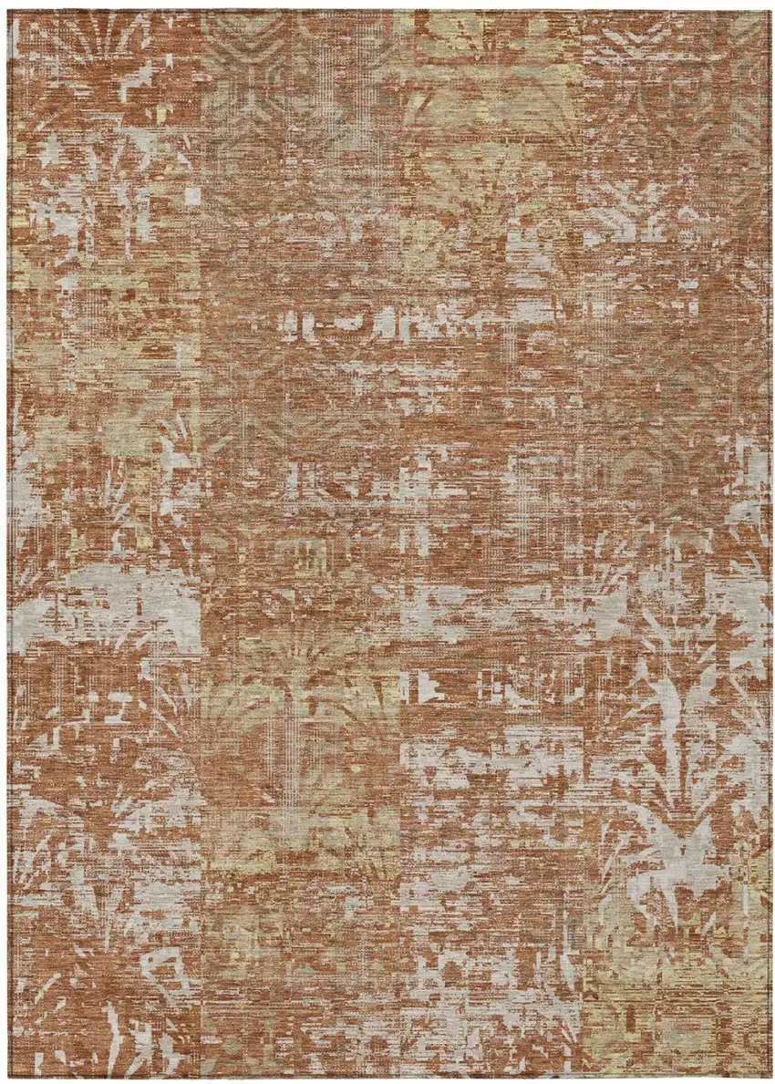 Orange And Beige Abstract Washable Indoor Outdoor Area Rug Photo 2