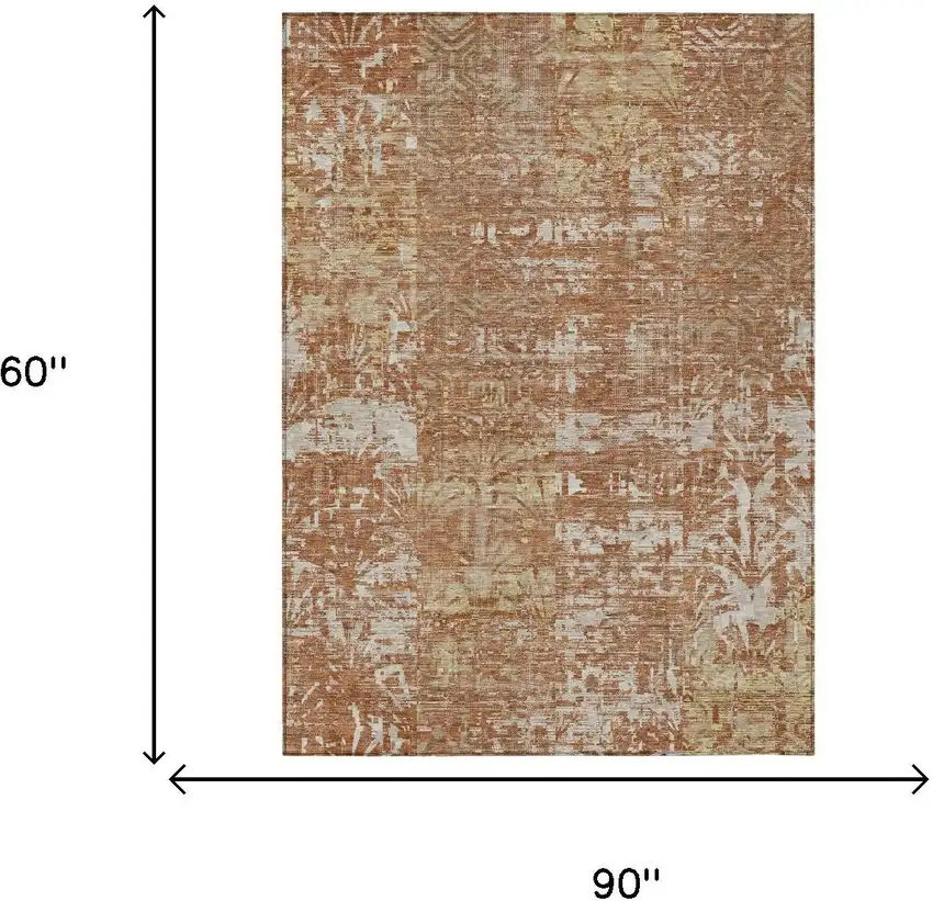 Orange And Beige Abstract Washable Indoor Outdoor Area Rug Photo 5