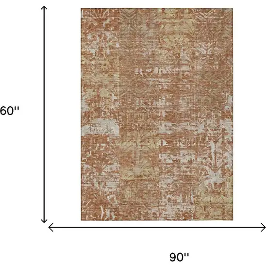 Orange And Beige Abstract Washable Indoor Outdoor Area Rug Photo 5