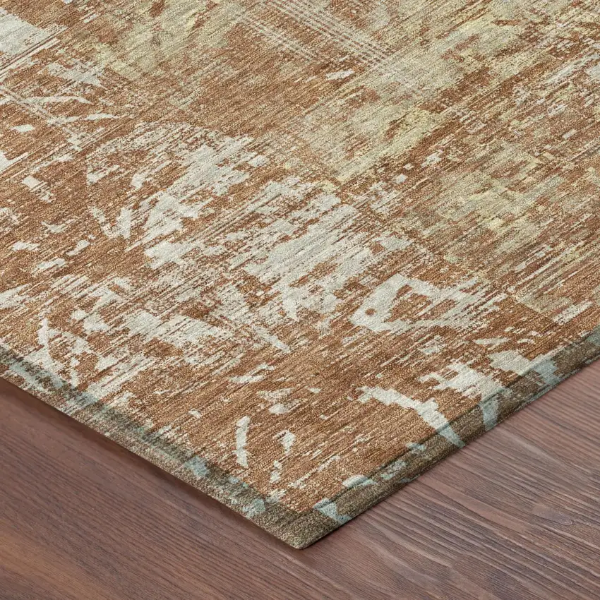 Orange And Beige Abstract Washable Indoor Outdoor Area Rug Photo 3
