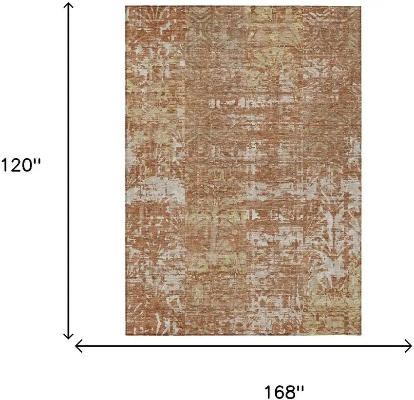 Orange And Beige Abstract Washable Indoor Outdoor Area Rug Photo 5