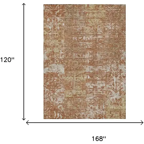 Orange And Beige Abstract Washable Indoor Outdoor Area Rug Photo 5