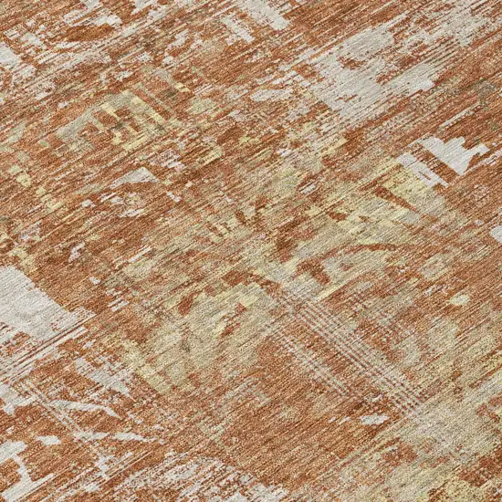 Orange And Beige Abstract Washable Indoor Outdoor Area Rug Photo 4