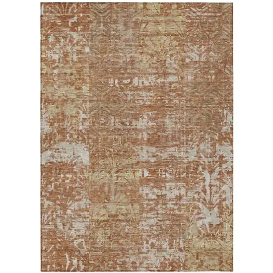 Orange And Beige Abstract Washable Indoor Outdoor Area Rug Photo 2