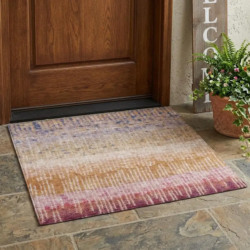 Orange And Beige Abstract Washable Indoor Outdoor Area Rug Photo 1
