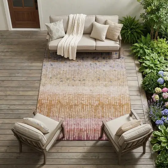 Orange And Beige Abstract Washable Indoor Outdoor Area Rug Photo 1
