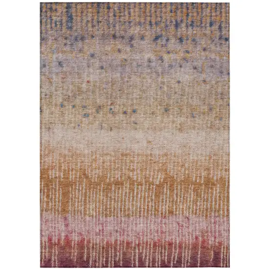 Orange And Beige Abstract Washable Indoor Outdoor Area Rug Photo 2