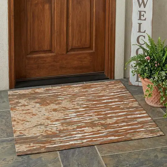 Orange And Beige Abstract Washable Indoor Outdoor Area Rug Photo 1