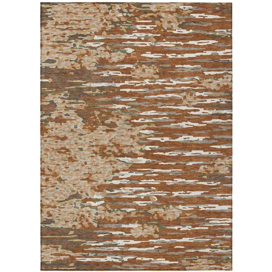 Orange And Beige Abstract Washable Indoor Outdoor Area Rug Photo 2