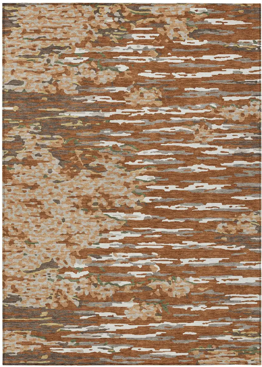 Orange And Beige Abstract Washable Indoor Outdoor Area Rug Photo 2