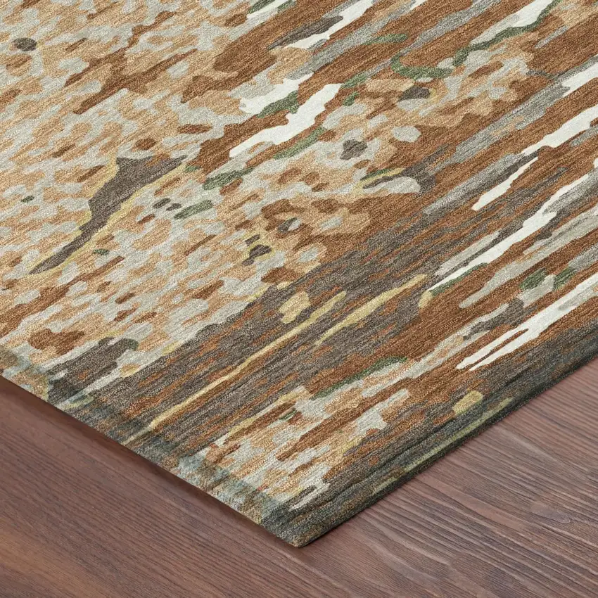 Orange And Beige Abstract Washable Indoor Outdoor Area Rug Photo 3