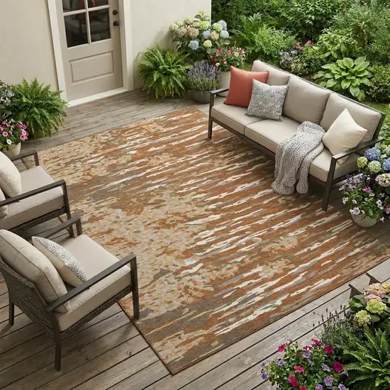 Orange And Beige Abstract Washable Indoor Outdoor Area Rug Photo 1