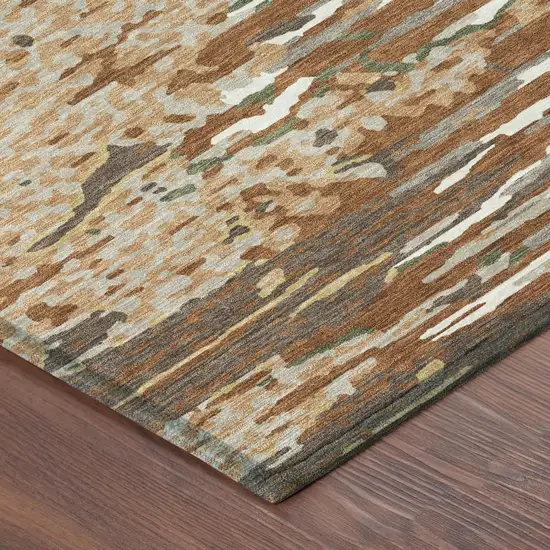 Orange And Beige Abstract Washable Indoor Outdoor Area Rug Photo 3