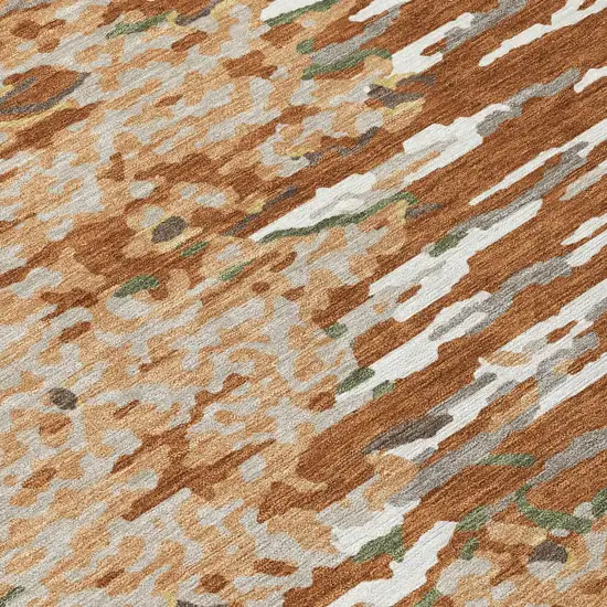Orange And Beige Abstract Washable Indoor Outdoor Area Rug Photo 4