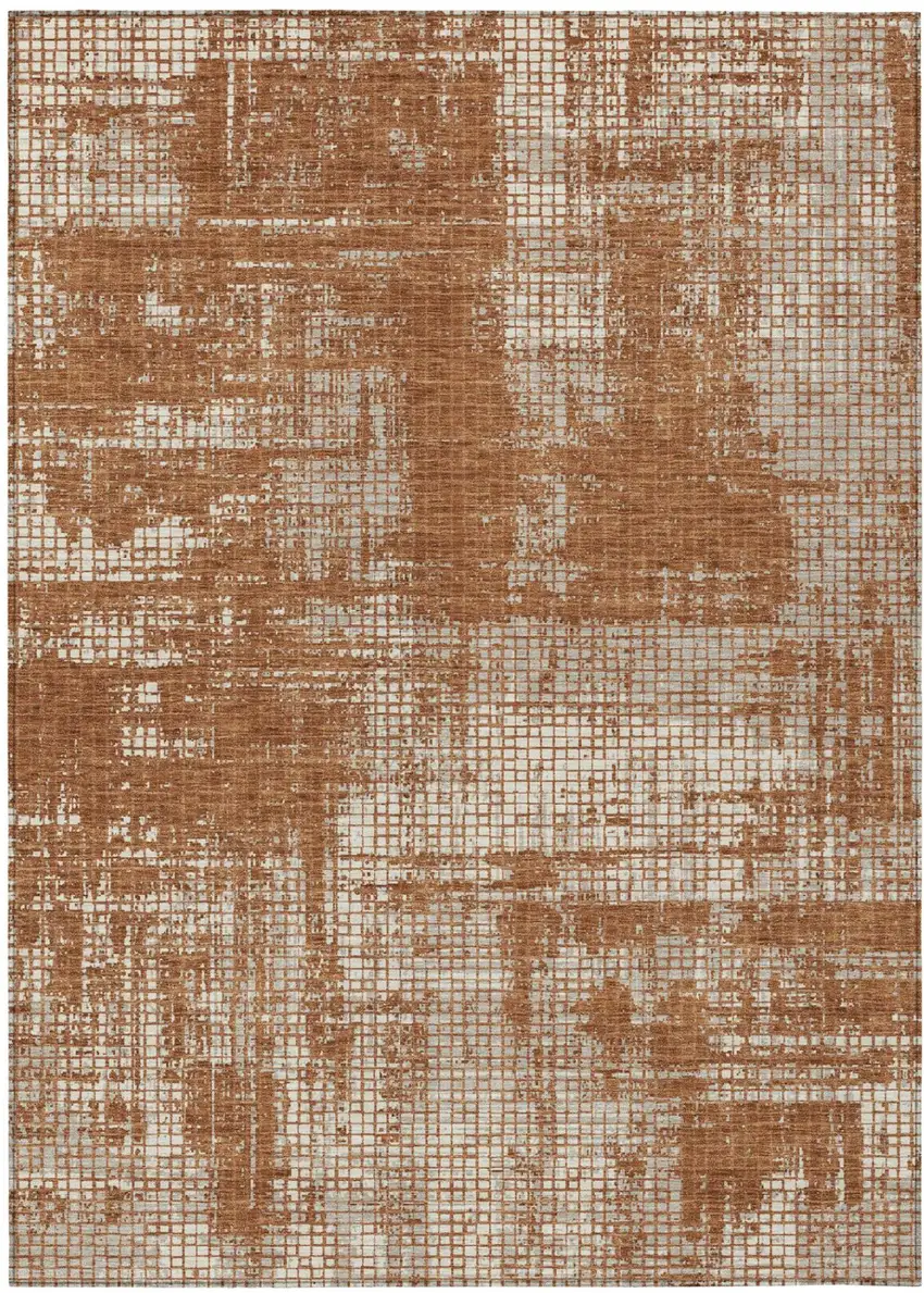Orange And Beige Abstract Washable Indoor Outdoor Area Rug Photo 2