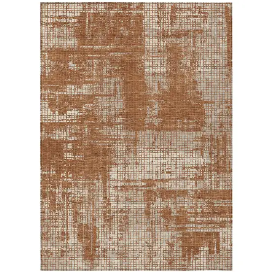 Orange And Beige Abstract Washable Indoor Outdoor Area Rug Photo 2