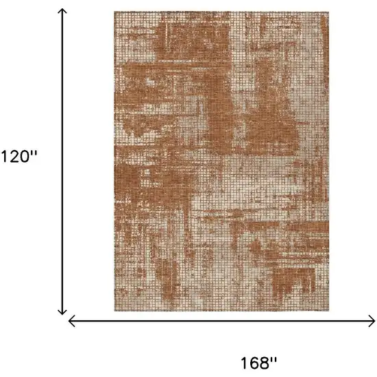 Orange And Beige Abstract Washable Indoor Outdoor Area Rug Photo 5