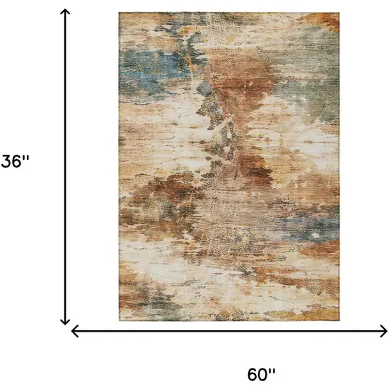 Orange And Beige Abstract Washable Indoor Outdoor Area Rug Photo 4