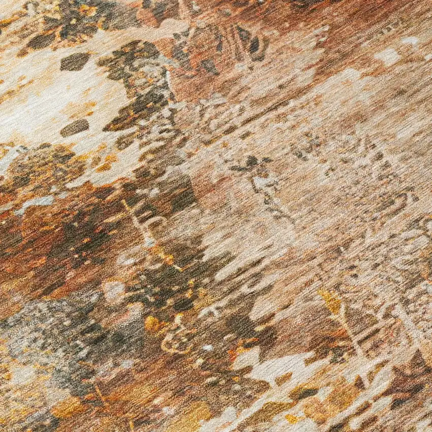 Orange And Beige Abstract Washable Indoor Outdoor Area Rug Photo 5
