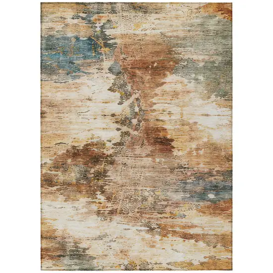 Orange And Beige Abstract Washable Indoor Outdoor Area Rug Photo 1