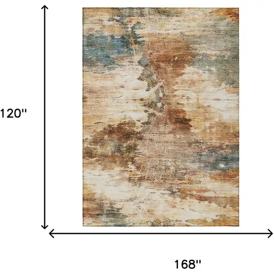 Orange And Beige Abstract Washable Indoor Outdoor Area Rug Photo 6