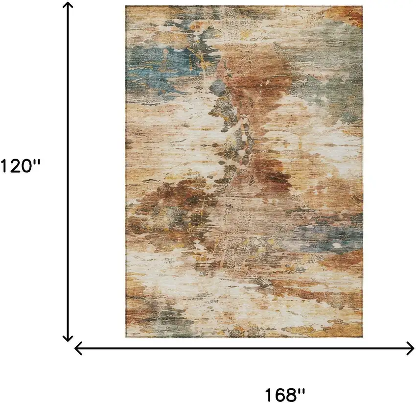 Orange And Beige Abstract Washable Indoor Outdoor Area Rug Photo 6