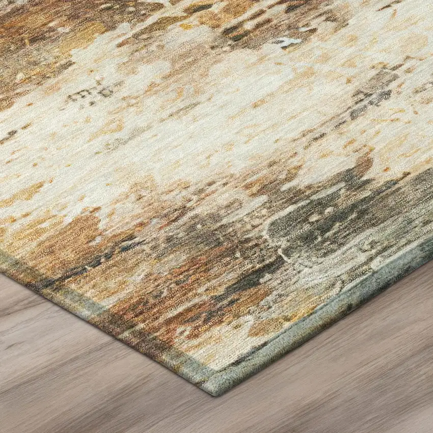 Orange And Beige Abstract Washable Indoor Outdoor Area Rug Photo 3