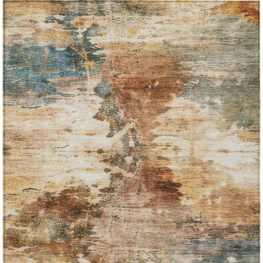 Orange And Beige Abstract Washable Indoor Outdoor Area Rug Photo 4