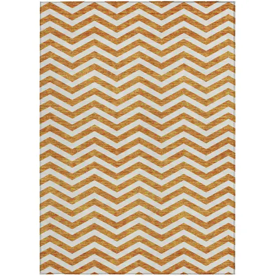Orange And Beige Chevron Washable Indoor Outdoor Area Rug Photo 8