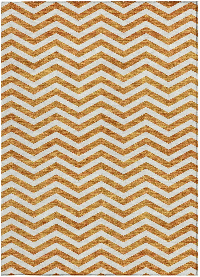 Orange And Beige Chevron Washable Indoor Outdoor Area Rug Photo 8