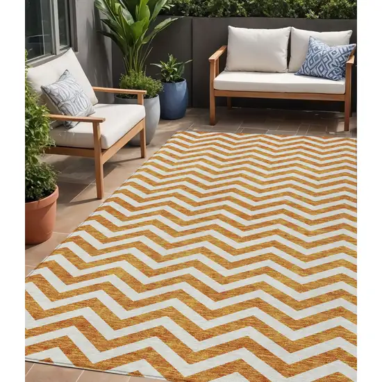 Orange And Beige Chevron Washable Indoor Outdoor Area Rug Photo 1