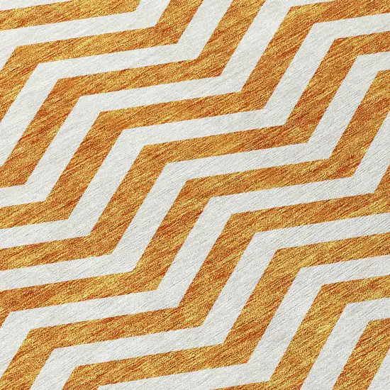 Orange And Beige Chevron Washable Indoor Outdoor Area Rug Photo 7