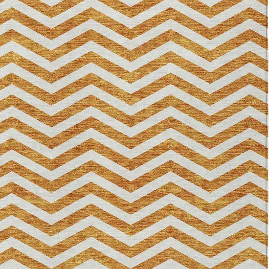 Orange And Beige Chevron Washable Indoor Outdoor Area Rug Photo 6