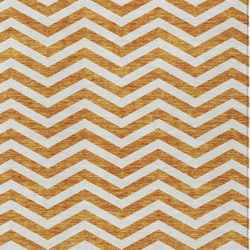 Orange And Beige Chevron Washable Indoor Outdoor Area Rug Photo 6