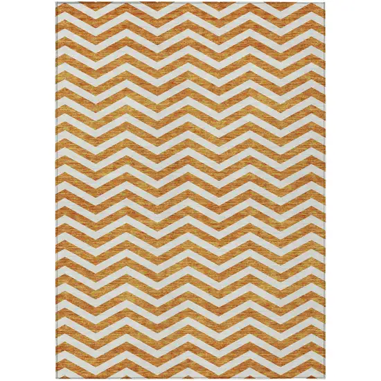 Orange And Beige Chevron Washable Indoor Outdoor Area Rug Photo 2