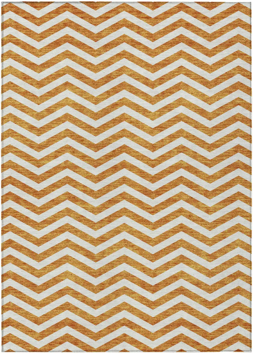 Orange And Beige Chevron Washable Indoor Outdoor Area Rug Photo 2