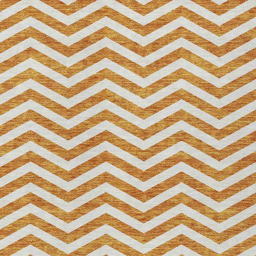 Orange And Beige Chevron Washable Indoor Outdoor Area Rug Photo 6
