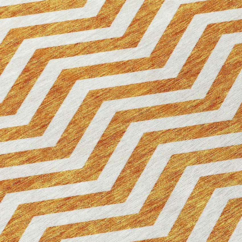 Orange And Beige Chevron Washable Indoor Outdoor Area Rug Photo 7