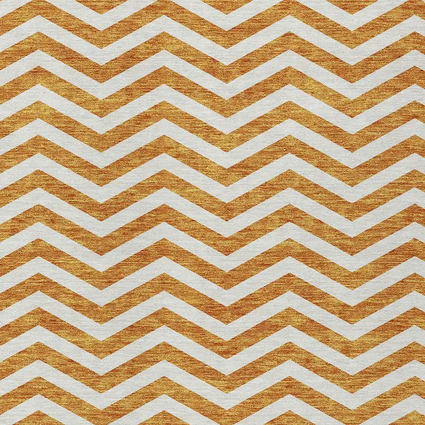 Orange And Beige Chevron Washable Indoor Outdoor Area Rug Photo 6