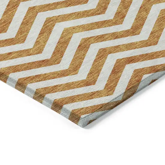 Orange And Beige Chevron Washable Indoor Outdoor Area Rug Photo 5