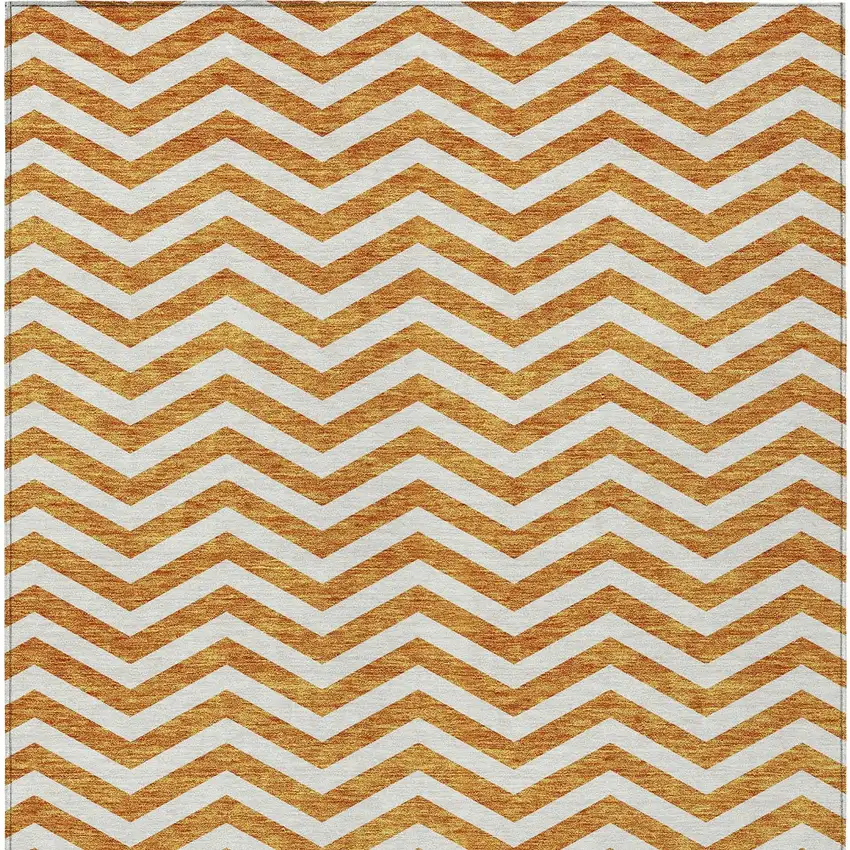Orange And Beige Chevron Washable Indoor Outdoor Area Rug Photo 8