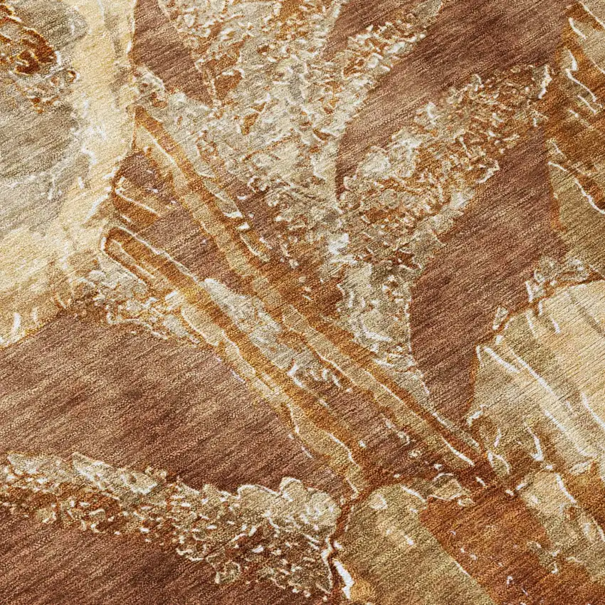 Orange And Beige Floral Washable Indoor Outdoor Area Rug Photo 4