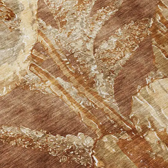 Orange And Beige Floral Washable Indoor Outdoor Area Rug Photo 4