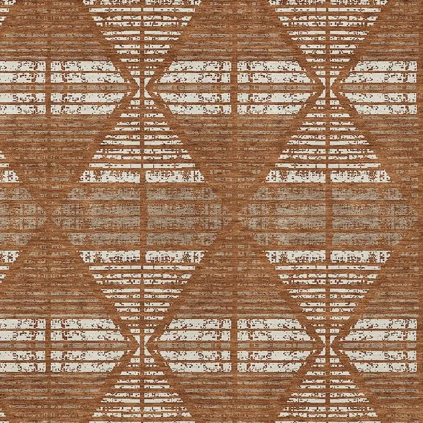 Orange And Beige Geometric Washable Indoor Outdoor Area Rug Photo 5