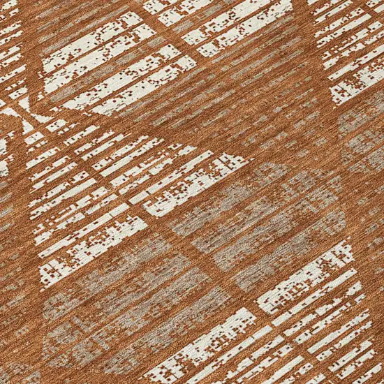 Orange And Beige Geometric Washable Indoor Outdoor Area Rug Photo 8