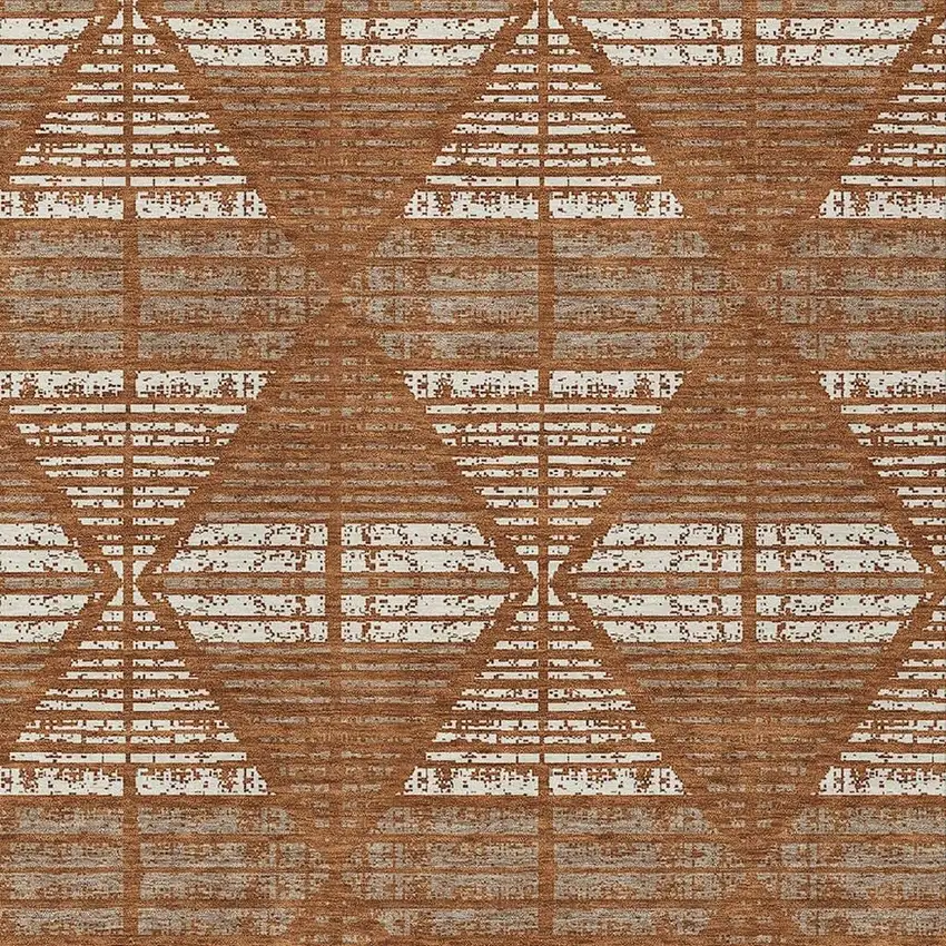 Orange And Beige Geometric Washable Indoor Outdoor Area Rug Photo 5