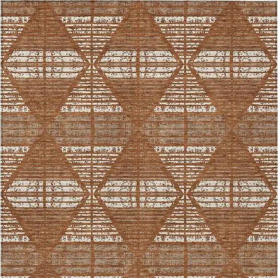 Orange And Beige Geometric Washable Indoor Outdoor Area Rug Photo 4