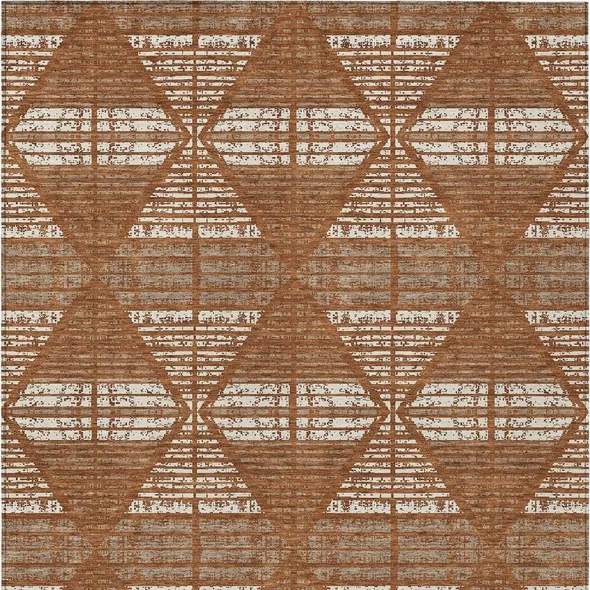 Orange And Beige Geometric Washable Indoor Outdoor Area Rug Photo 4