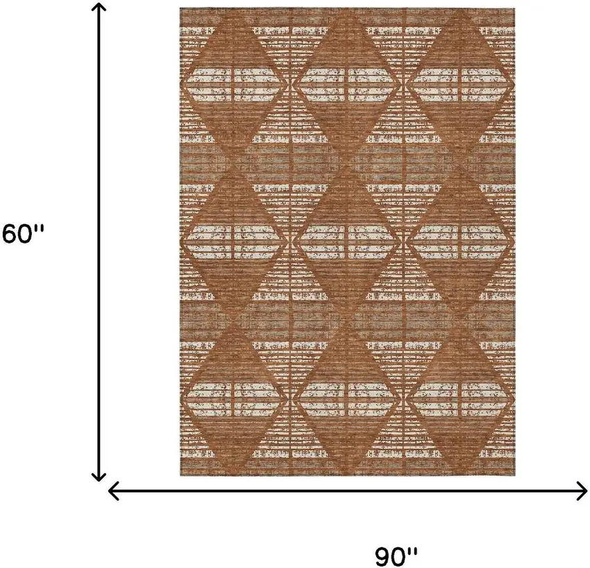 Orange And Beige Geometric Washable Indoor Outdoor Area Rug Photo 9