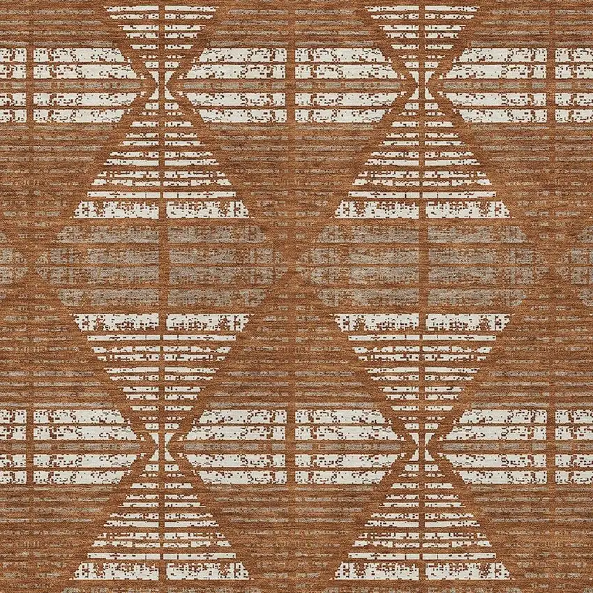 Orange And Beige Geometric Washable Indoor Outdoor Area Rug Photo 3